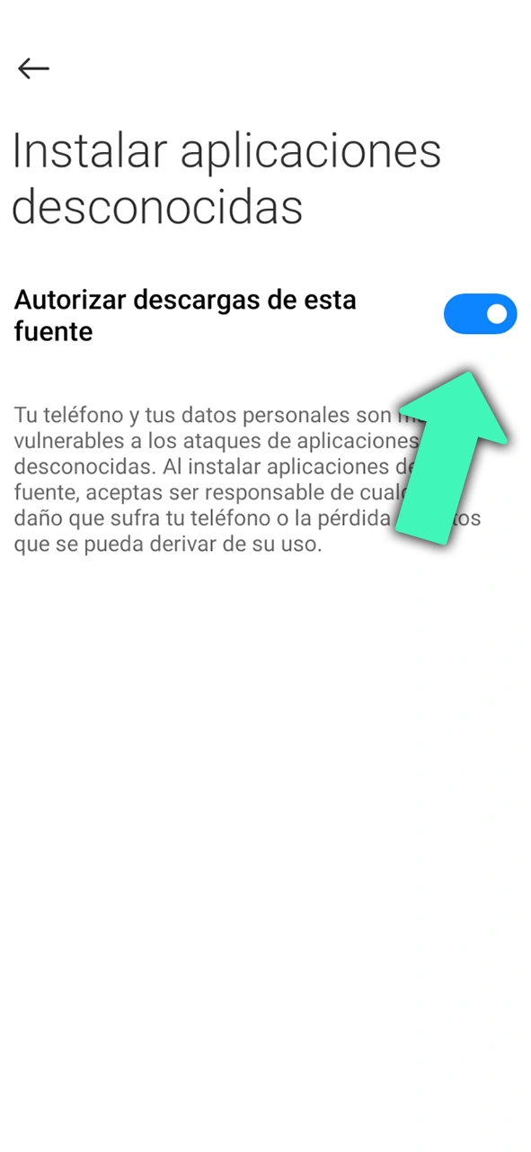 Permite aplicaciones de fuentes desconocidas.